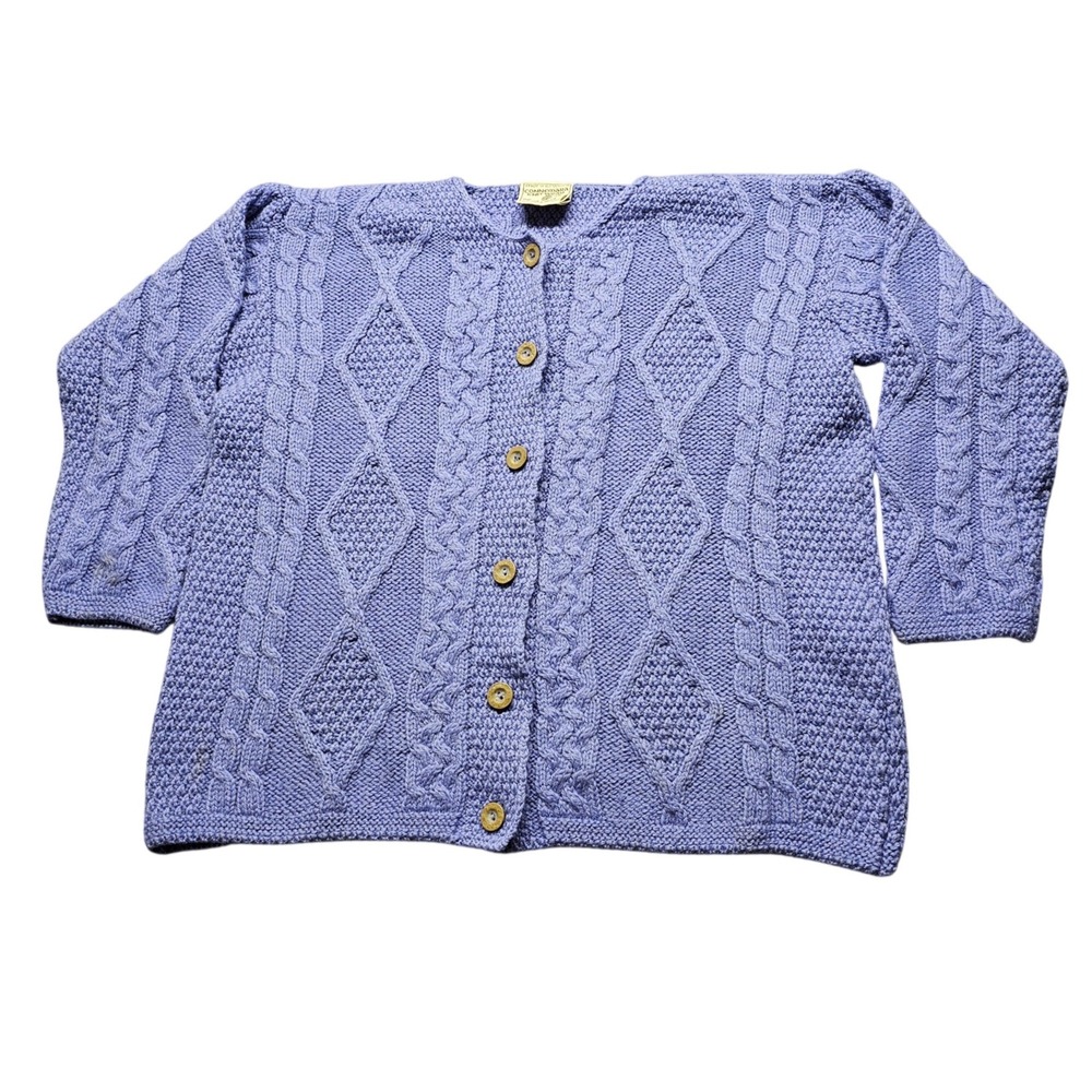 Connemara Knitwear Merino Wool Aran Cardigan Blue Size Large Sweater Irish Wool